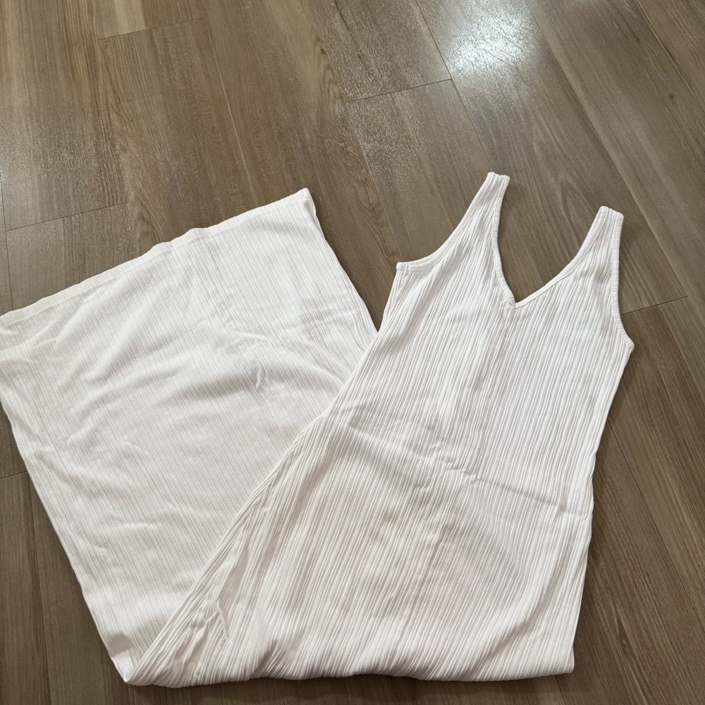 NEW Aerie White Ribbed Double V Neck Henley Bodycon Maxi Dress - Picture 6 of 9